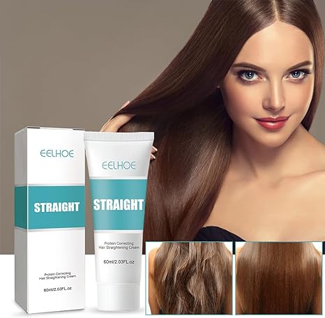 Curly hair transformed into silky straight hair