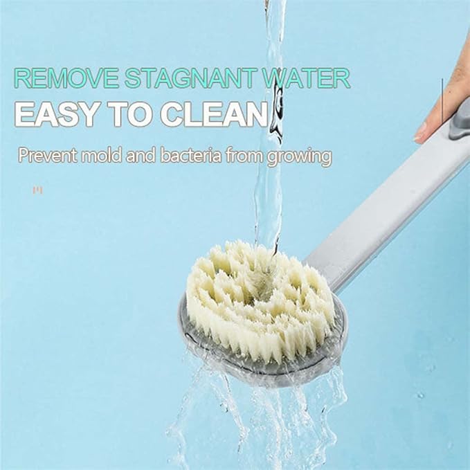 Applying bath brush with built-in shower gel for smooth skin