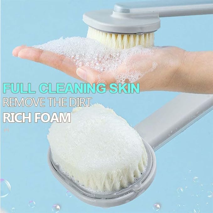Soft bristles and ergonomic handle of long handle bath brush
