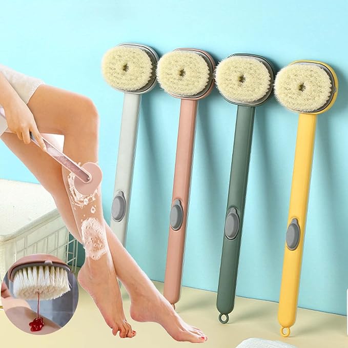 Long Handle Liquid Bath Brush front view – 2-in-1 shower scrubber